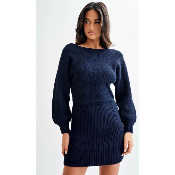 NWT Meshki Wool Blend Drop Shoulder Scoop Neck Sweater Mini Dress Women’s Medium - Picture 1 of 12